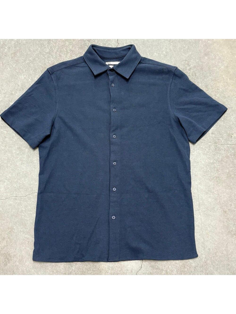 ZARA Man Knitted Plain Navy Shirt